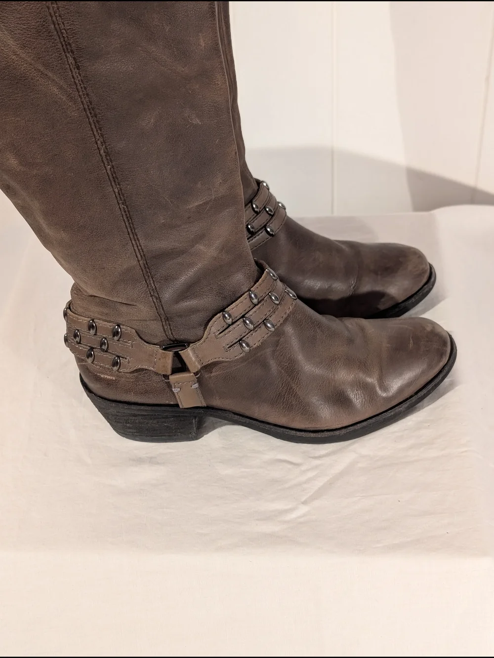 ANTONIO MELANI Brown Tall Leather Boots with Harness Detail